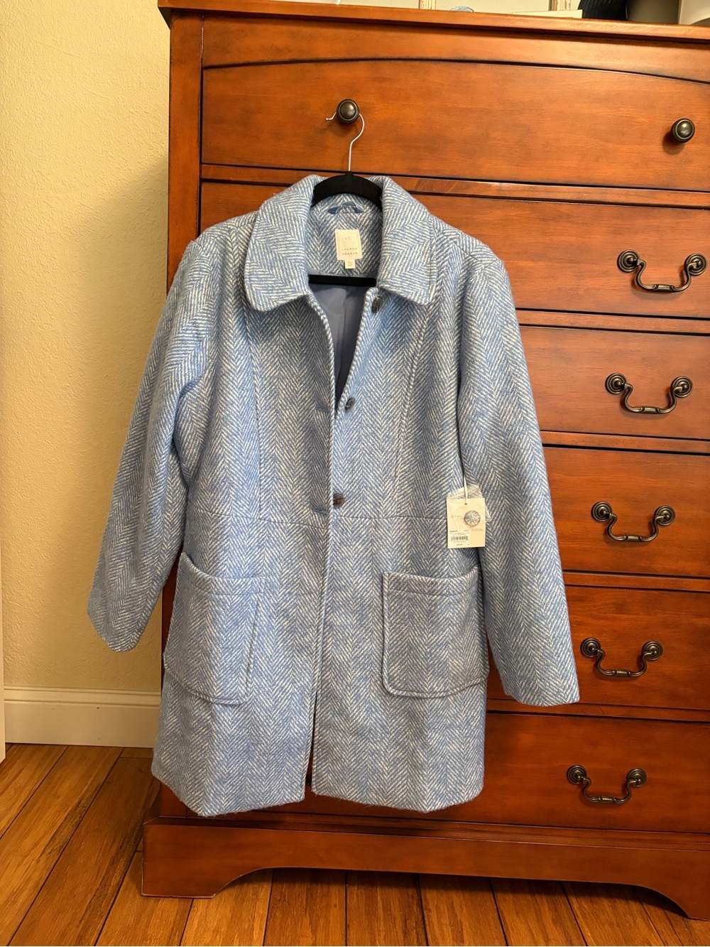 LC Lauren Conrad Blue Herringbone Coat XL NWT